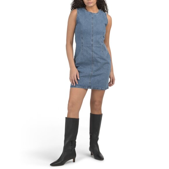 STEVE MADDEN Denim Blue Denim Shift Mini Dress - Picture 1 of 2